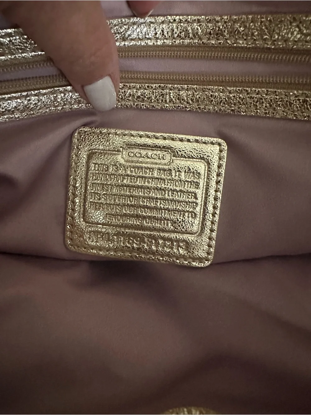 Coach Lavender Plaid Tote with Metallic Gold Trim